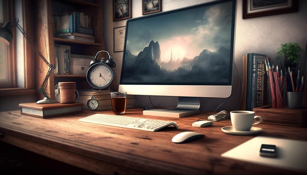 ai-generated, desk, computer, office, technology, screen, modern, desk, desk, desk, desk, desk, computer, computer, computer, computer, technology